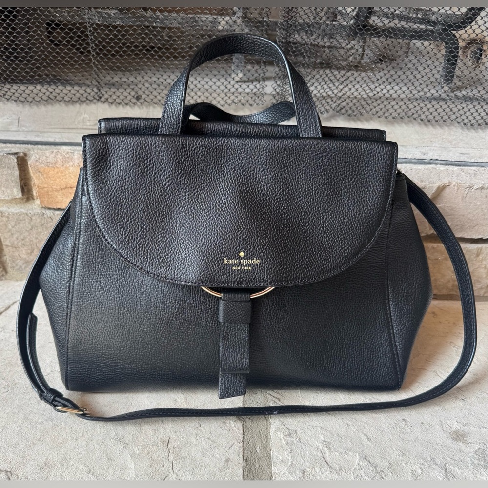 kate spade Pebbled Leather Top-Handle Satchel with Shoulder Strap and Gold Trim
